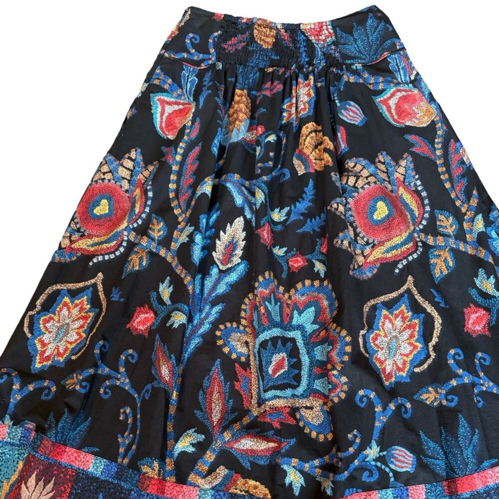 Farm Rio NWOT Black Sunset Tapestry Organic Cotton Midi Skirt Floral Sz M - Picture 10 of 12